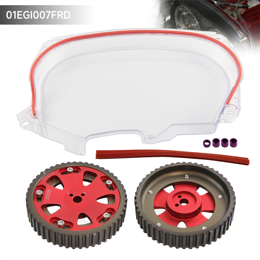 Clear Timing Belt Cover + Cam Gear for Mitsubishi Lancer EVO 4 5 6 7 8 4G63 Red