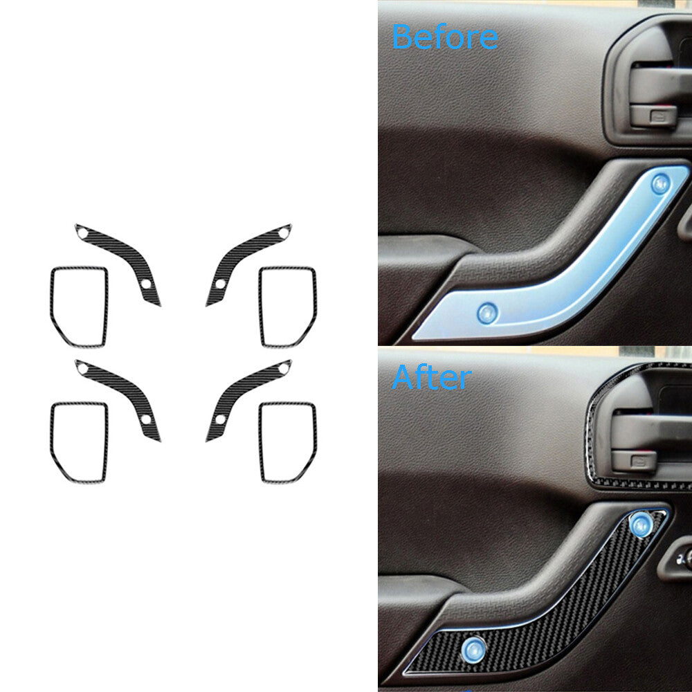 8Pcs Carbon Fiber Interior Door Handle Cover Trim for Jeep for Wrangler JK 2011-2017