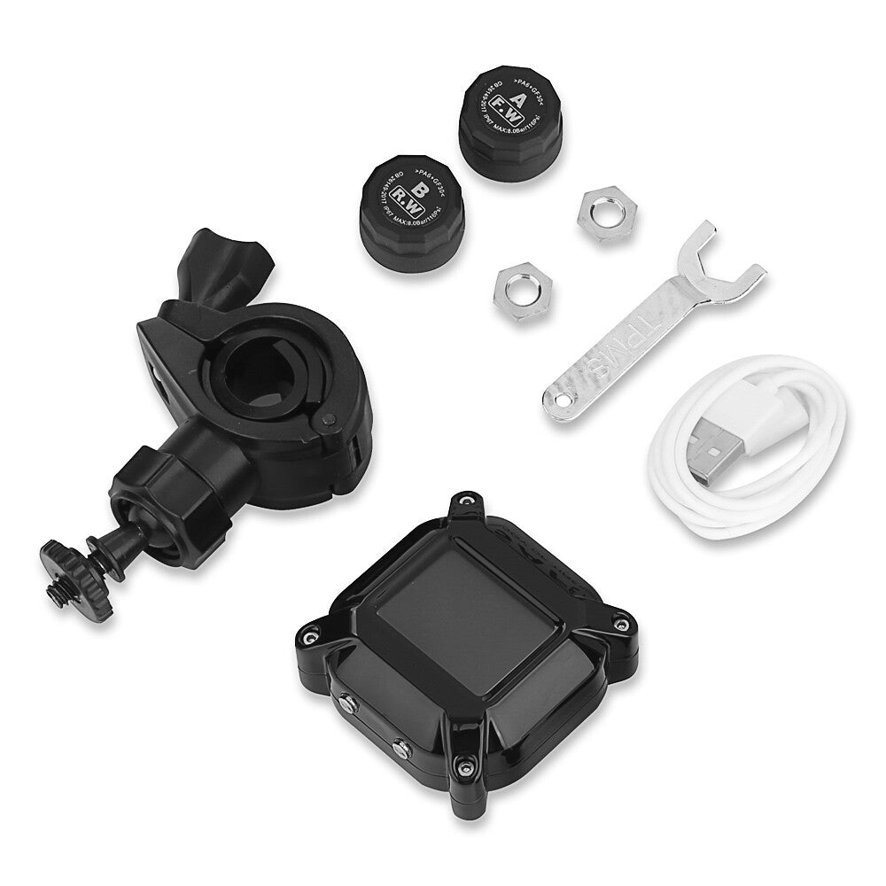Tire pressure monitoring system with LCD screen and 2 external sensors for motorcycles