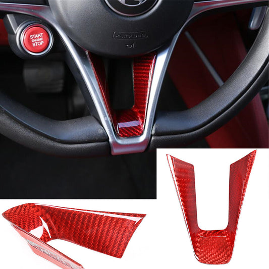 Red Carbon Fiber Steering Wheel Cover Trim for Alfa Romeo Giulia for Stelvio 2017-19