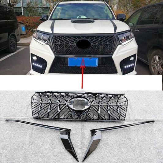 3X Gloss Black Front Bumper Grilles Mesh Grid Trim For LandCruiser Prado 18-2021