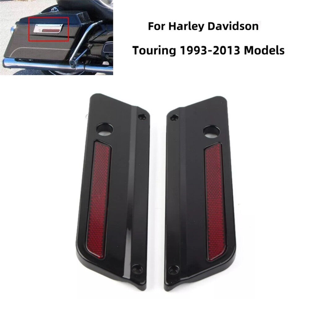 Black Saddlebag Guard Latch Cover w/Red Reflectors For Road King Electra Glide