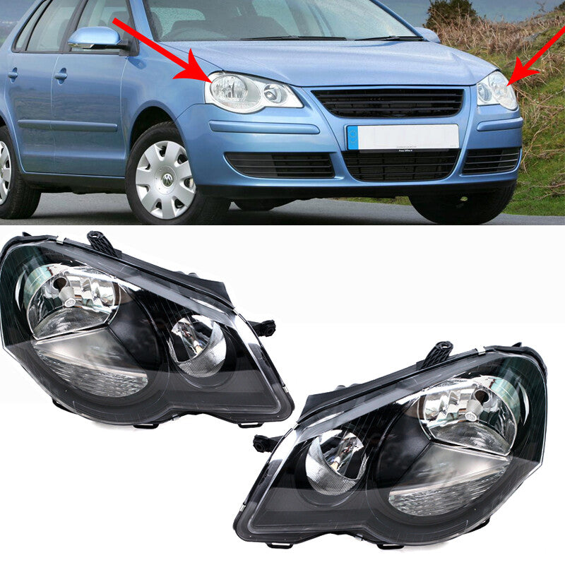 Pair Front Bumper Fog Light Black Headlight Assembly for VW POLO 9N3 2006-2010