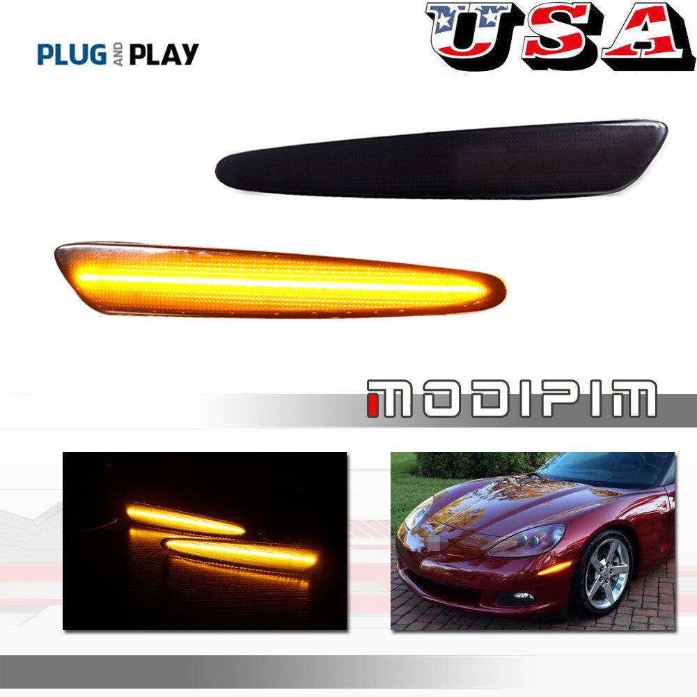 Two smoked amber LED front marker lights for Chevrolet for Corvette C6 2005-2013