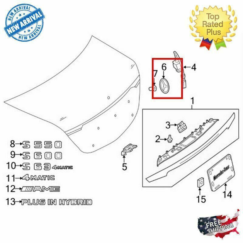W222 SEDAN for Mercedes GLOSS BLACK Star Emblem Rear Trunk Lid Logo Badge AMG S550