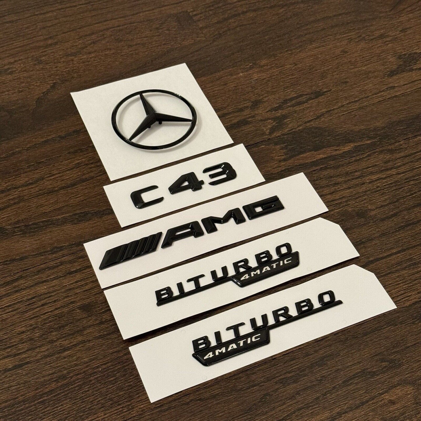 C43 AMG BITURBO 4MATIC Rear Star Badge Gloss Black Set for W205 SEDAN