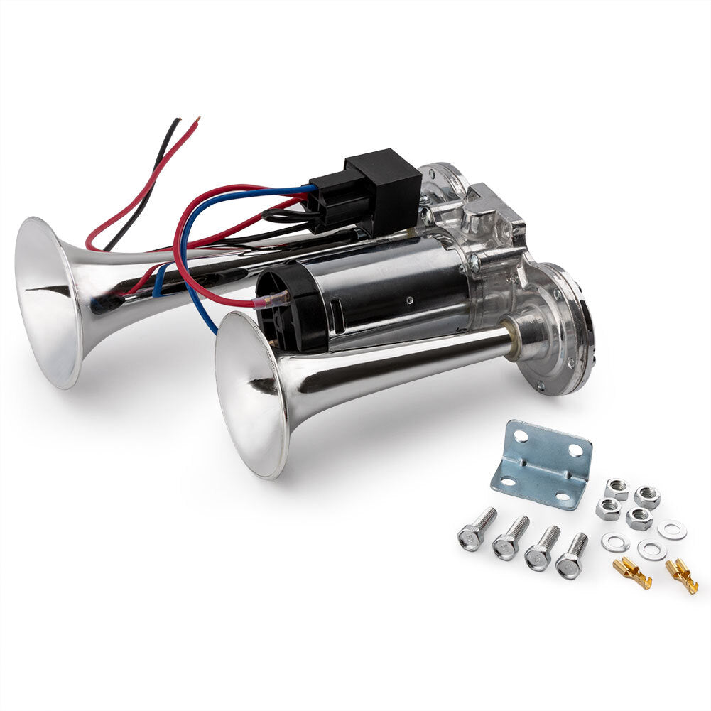 New dual small 600dB 12V car air horn, dual-tone boat, truck, and train speaker.