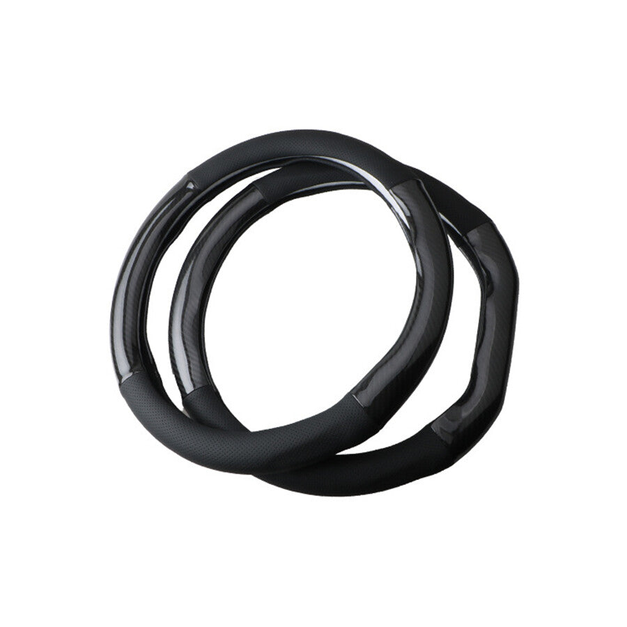 15Inch D Shape Black Leather Carbon Fiber Car Steering Wheel Protector Cover US