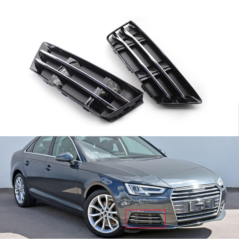 Car Pair Front Bumper Fog Light Lamp Grilles for Audi A4 B9 2016-2018