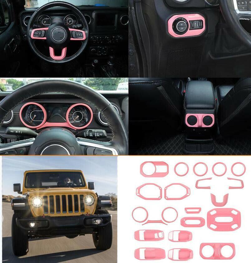 Fit for Jeep for Wrangler JL/JT 2018-2021 21PCS ABS Pink Car Interior kit Cover Trim