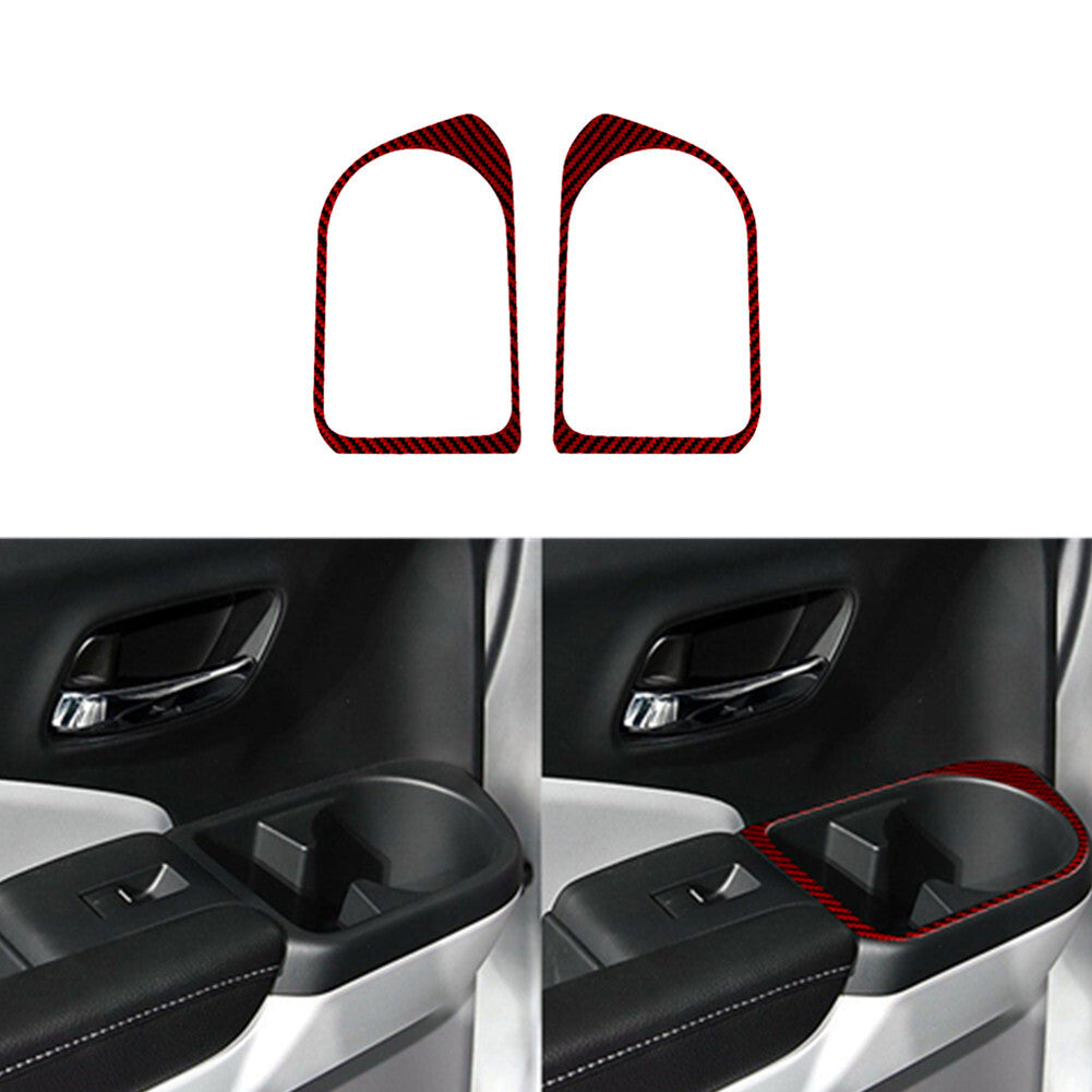 2X Red Carbon Fiber Rear Door Cup Holder Frame Trim for Honda Ridgeline 2017-20