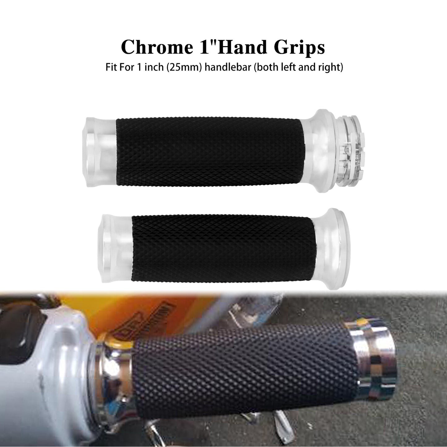 1 Black Handle Bar Hand Grips Fit for Harley Touring Sportster XL883 Chrome