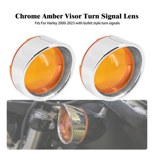 Chrome Turn Signal Light Visor Trim Ring Amber Lens Fit for Harley Touring Dyna