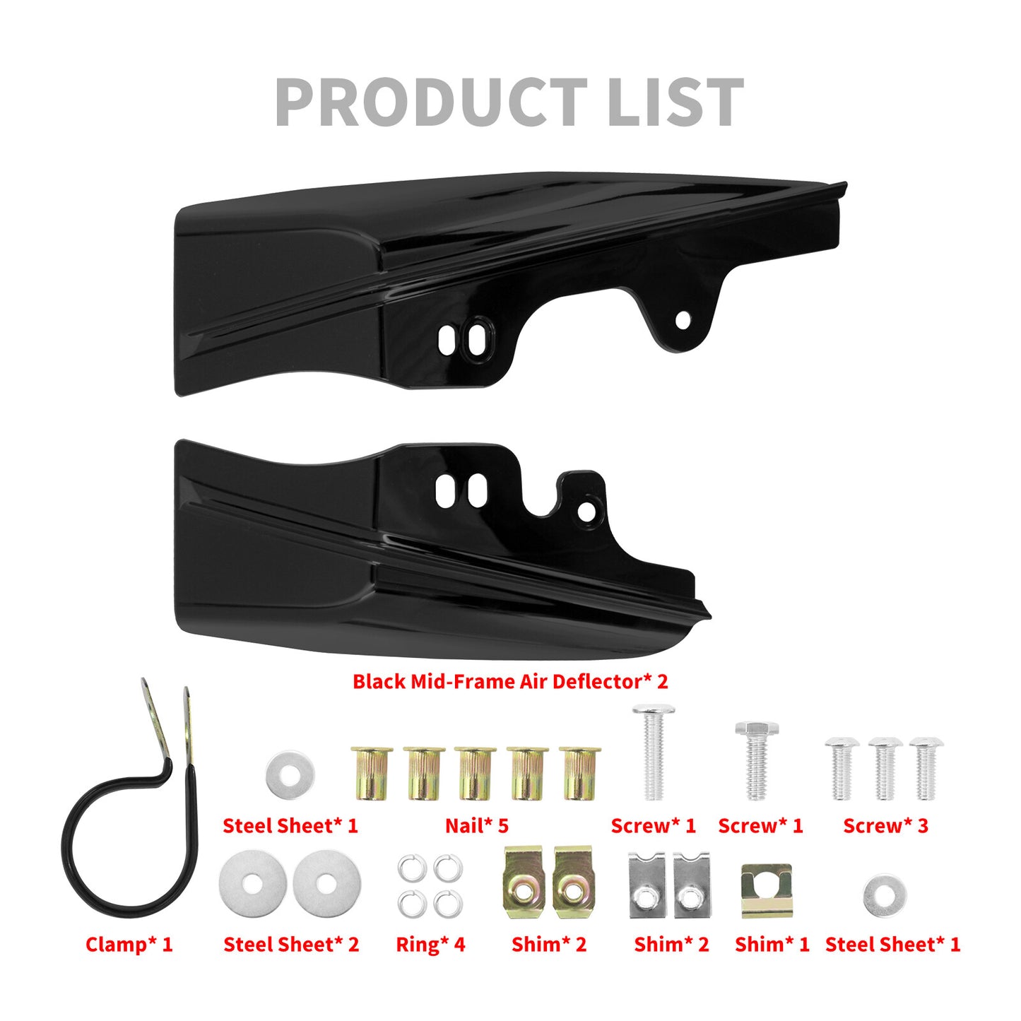 Black Mid-Frame Air Heat Deflectors for Harley Touring Electra Road Glide 01-08