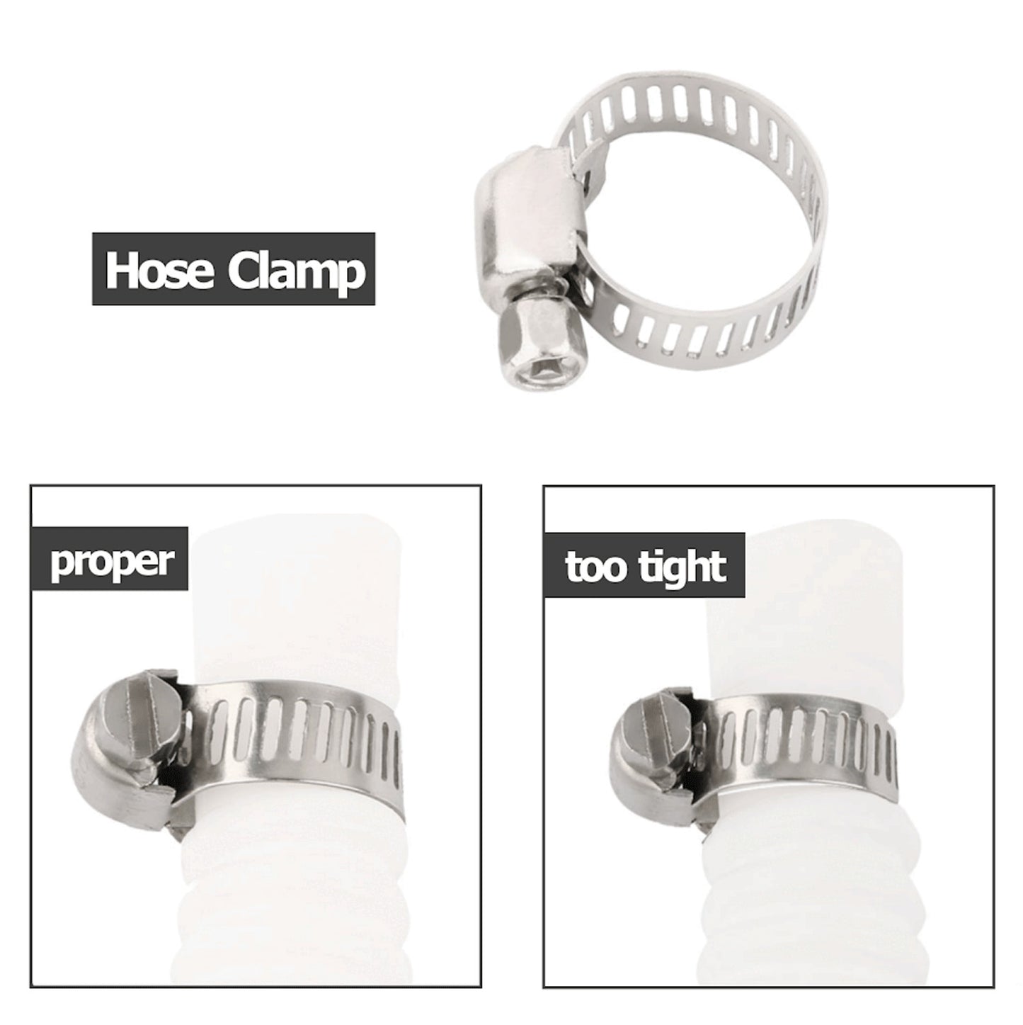 50-pack 3/8 inch - 5/8 inch Adjustable SS304 Drive Hose Clamps, Fuel Line Worm Clamps, Tube Clamps