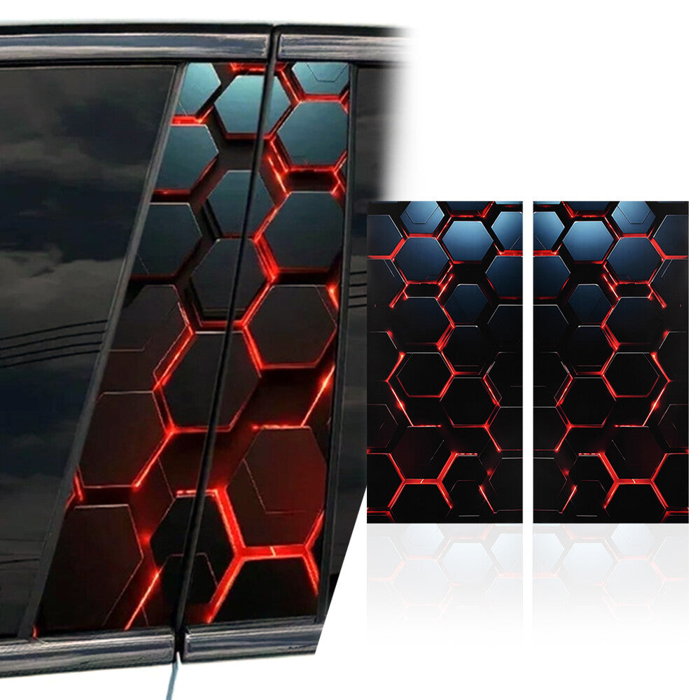 2x RedBlack Honeycomb Car Stickers B Pillar Waterproof Center Column Decal