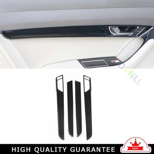 Inner Door Panel Cover Trim 4PCS Fit for Audi A6L 2005-2011 Black Carbon Fiber