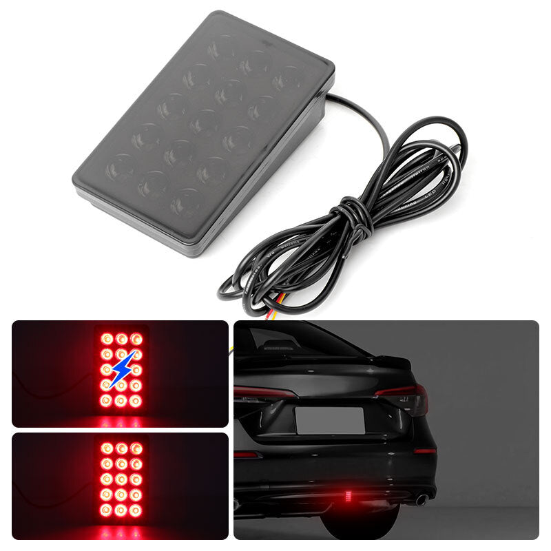 Universal F1 Style 15 LED Rear Brake Lamp Strobe Flashing Tail Stop Light IP67