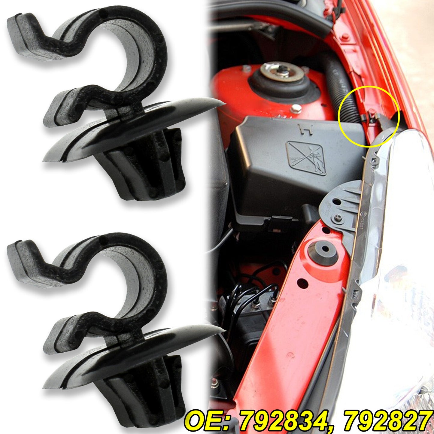 2 x bonnet rod bonnet support clips for Citroen for Peugeot for Renault Trafic