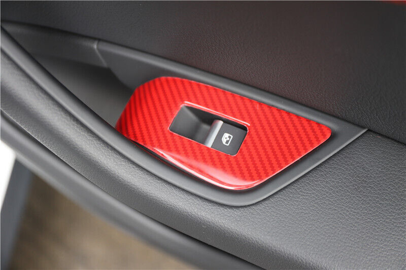 Glass Window Lifting Lock Panel Trim Fit for Audi A4L 2017-2019 Red Carbon Fiber