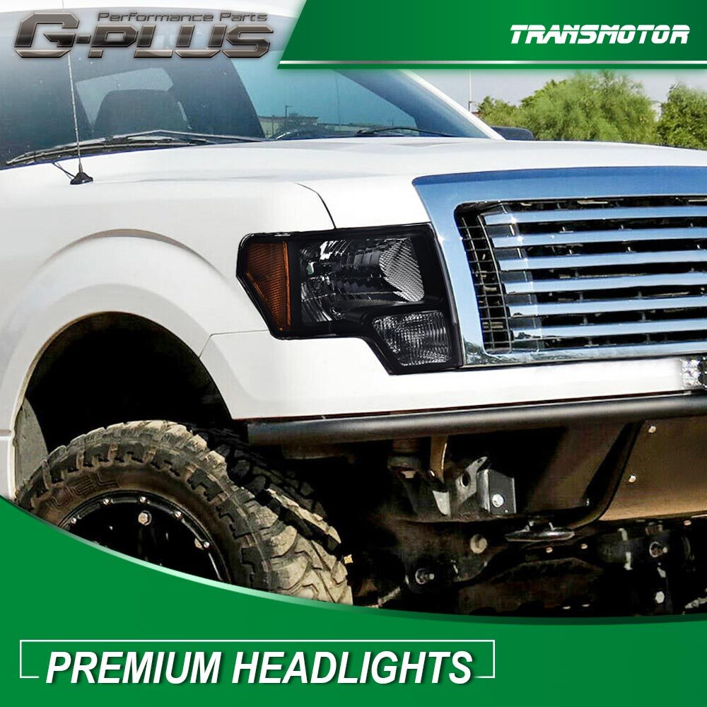 Pair of black/smoked factory style lens headlights suitable for 2009-2014 for Ford F150s.