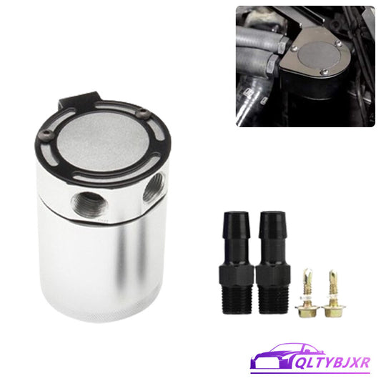 Compact Baffled 2-Port Aluminum Oil Catch Reservoir Can Tank Silver Universal