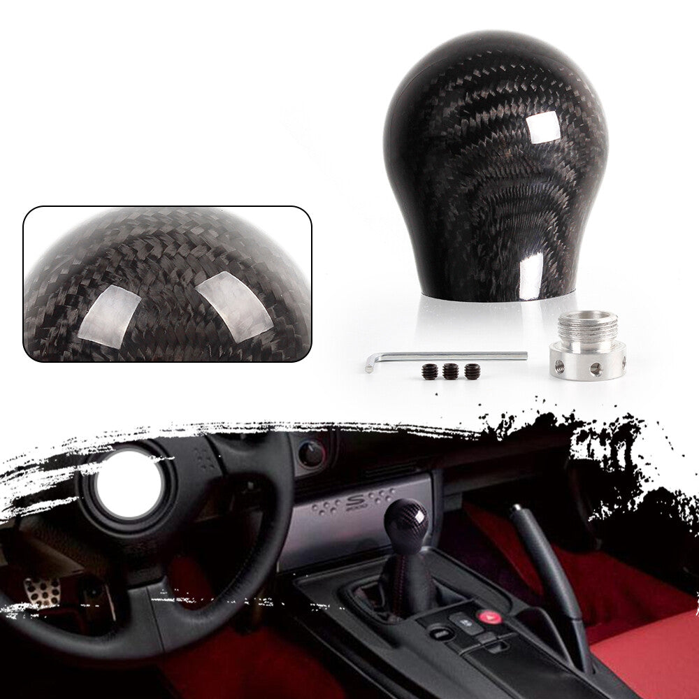 100% Real Carbon Fiber Manual Universal Gear Shift Knob Lever Shifter w/Adapter