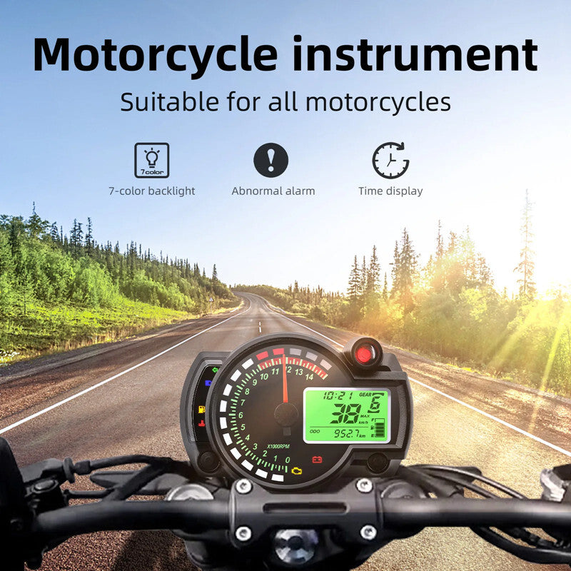 Motorcycle Odometer Speedometer 7 Colors achometer Fuel Meter LCD Digital Kit