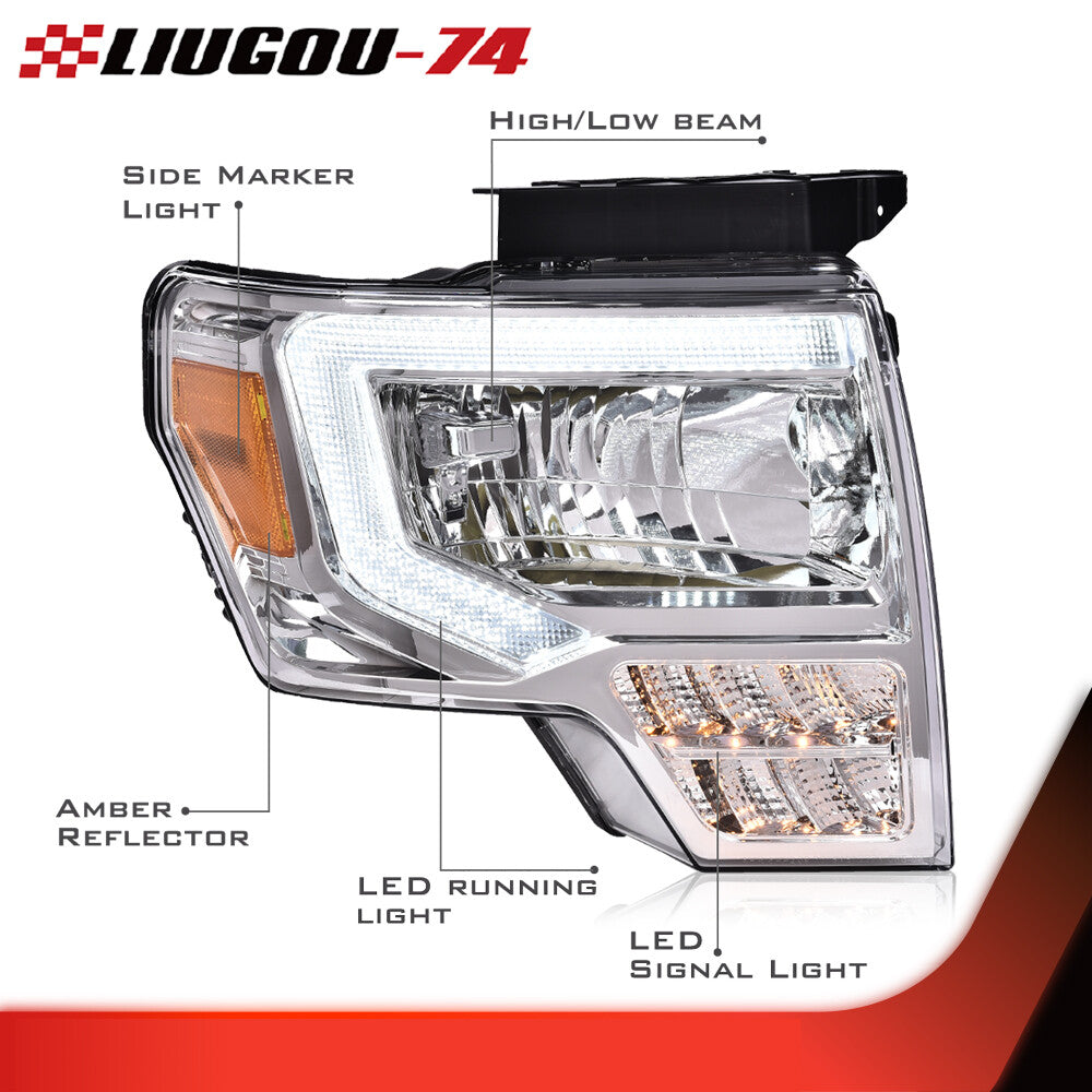 LED DRL tube headlight/projector headlight suitable for 2009-2014 for Ford F-150/F-150 models.
