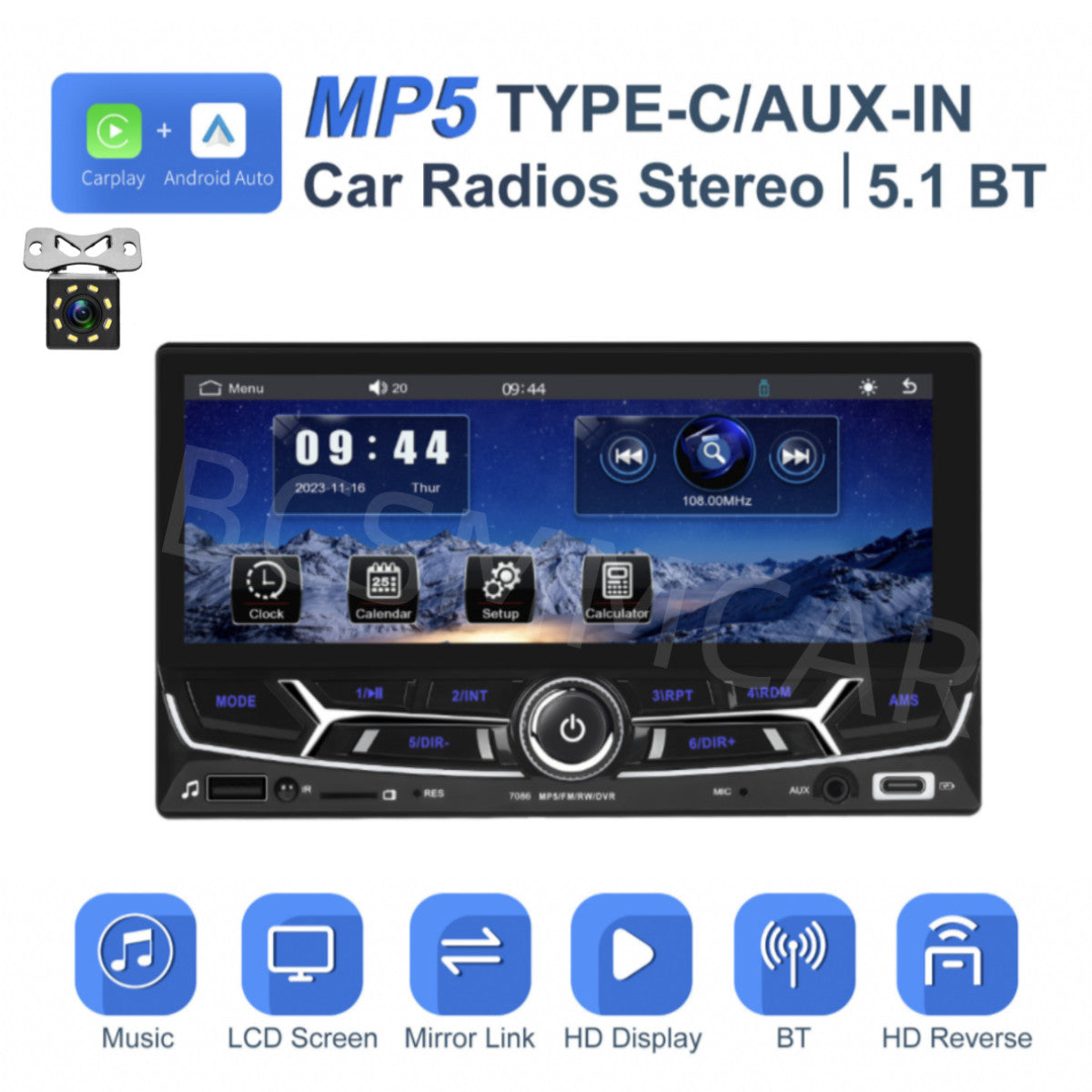 6.86 Double 2 DIN Touch Screen Stereo Radio Car For Apple Carplay Bluetooth AUX