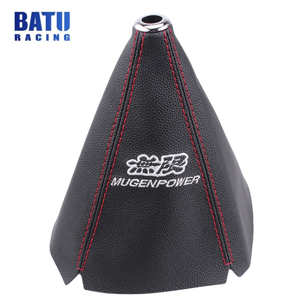 MUGEN Racing Car Shifter Boot Cover Leather Red Stitch For MT/AT Shift Knob