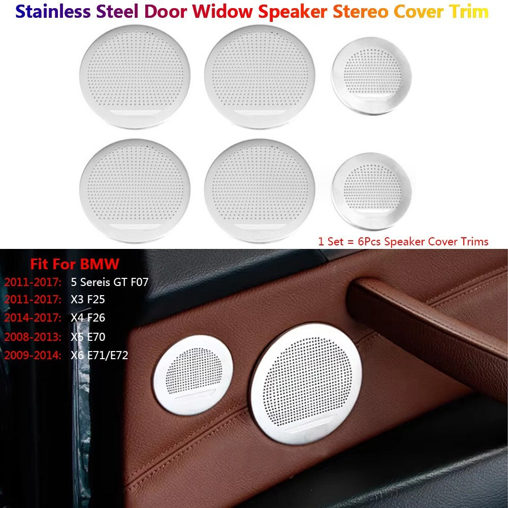 6x Stainless for BMW X3 X4 X5 X6 E70 E71 F25 Car Door Speaker Stereo Cover Trim