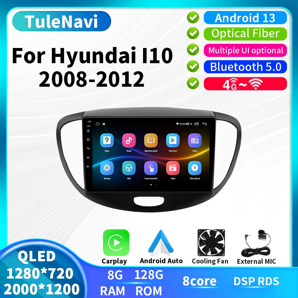 Android Auto CarPlay Car Radio for Hyundai Grand i10 2008-2012 GPS Player Screen