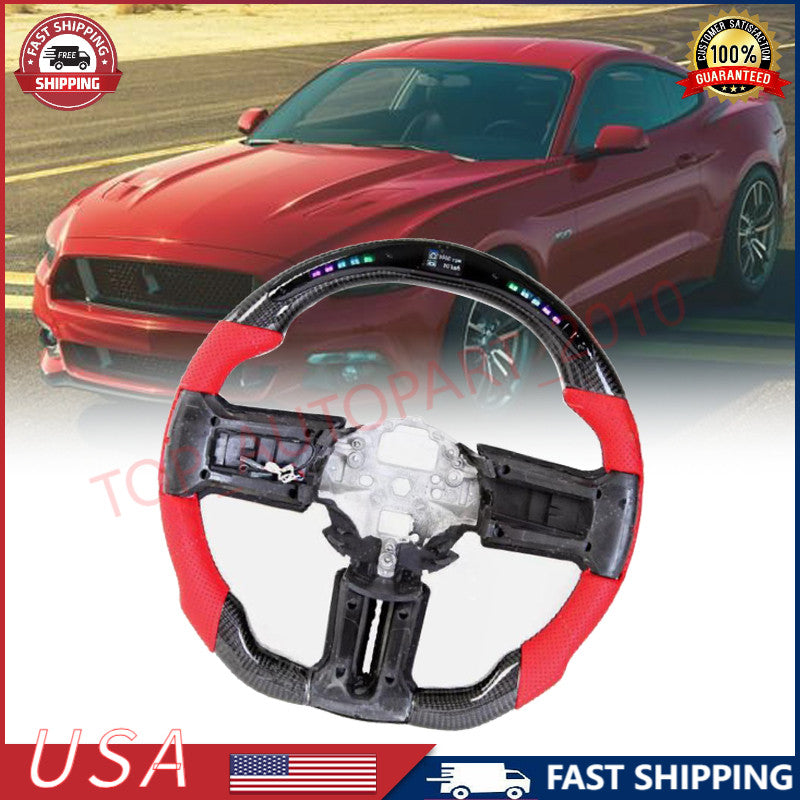 Real Carbon Fiber Leather LED Steering Wheel Sport For 2012-2014 for Ford for Mustang