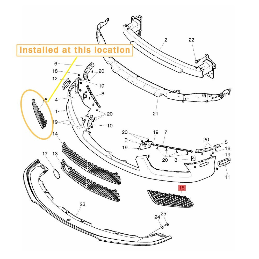 Right front bumper grille for Bentley GT GTC. Equipment Manufacturer: 3W3807648B/C