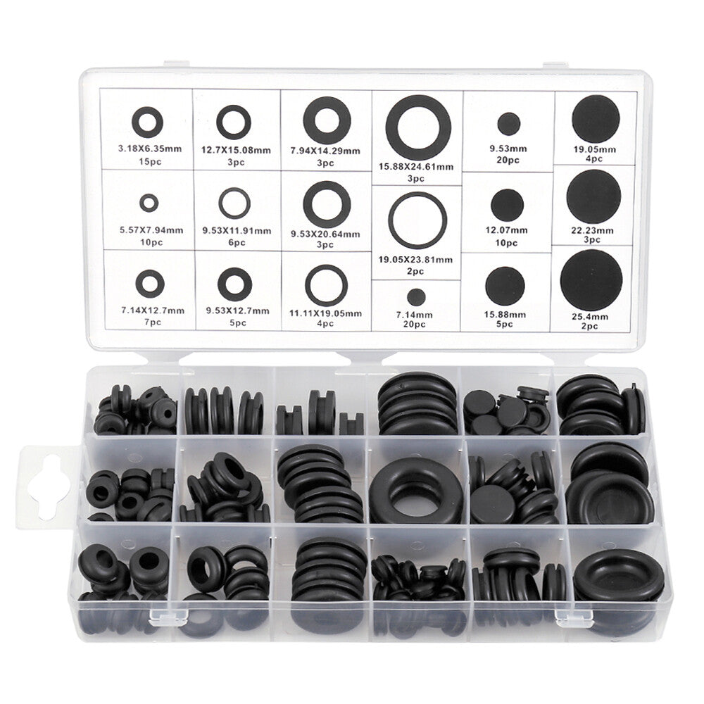 125pc Rubber Grommet Firewall Wire Gasket Solid Hole Plug Assortment Set