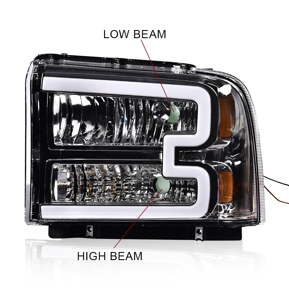 [LED DRL BAR] Headlights suitable for 2005, 2006, and 2007 for Ford F350, F450, and F550 Super Duty
