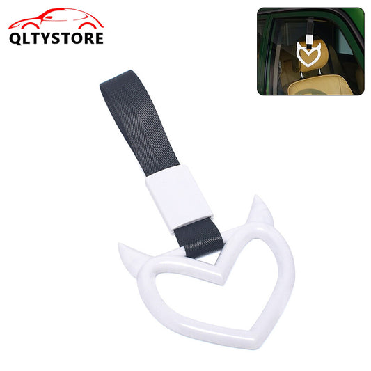Devil Heart Red JDM Tsurikawa Ring Subway Train Bus Handle Strap Charm White