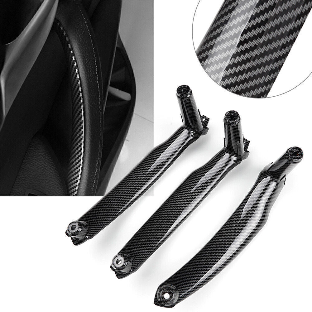 Car Inner Interior Door Pull Handle Trim Carbon Fiber Fit for BMW X5 X6 E70 E71 3pcs