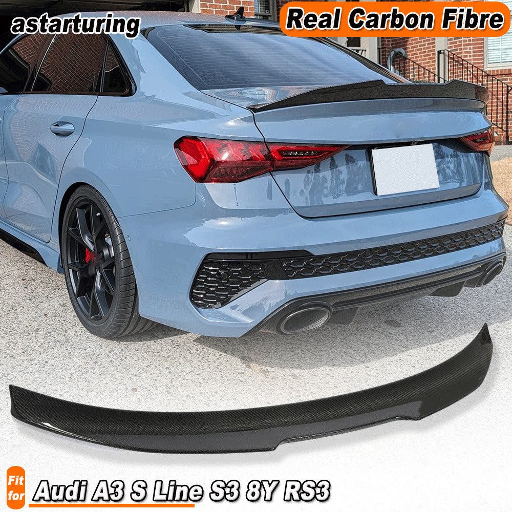 for Audi A3 SLine S3 8Y RS3 Sedan 2021UP Dry Carbon Rear Trunk Lip Spoiler Wing