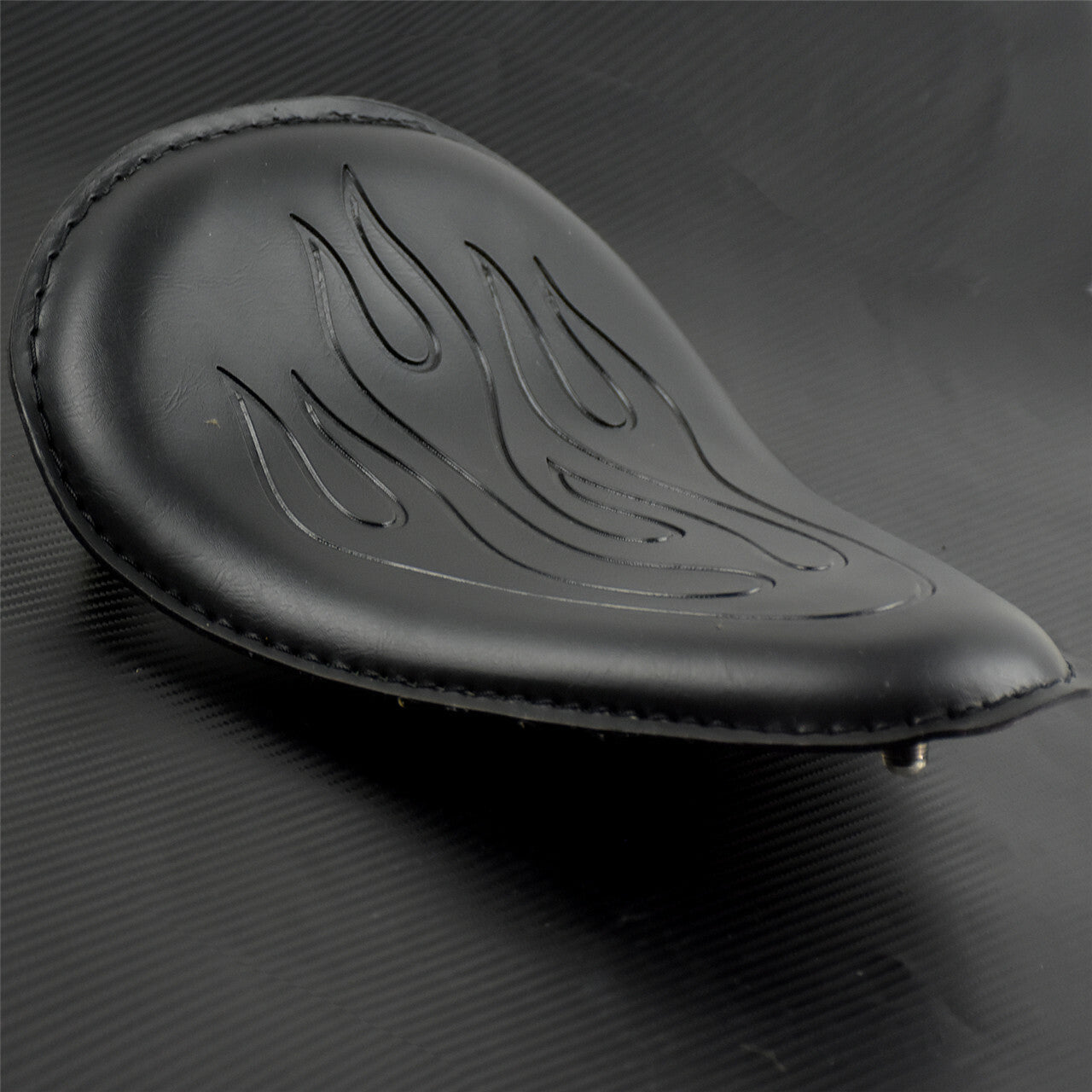 Motorcycle Flame Solo Driver for Seat Fit for Harley Chopper Bobber PU Leather Black
