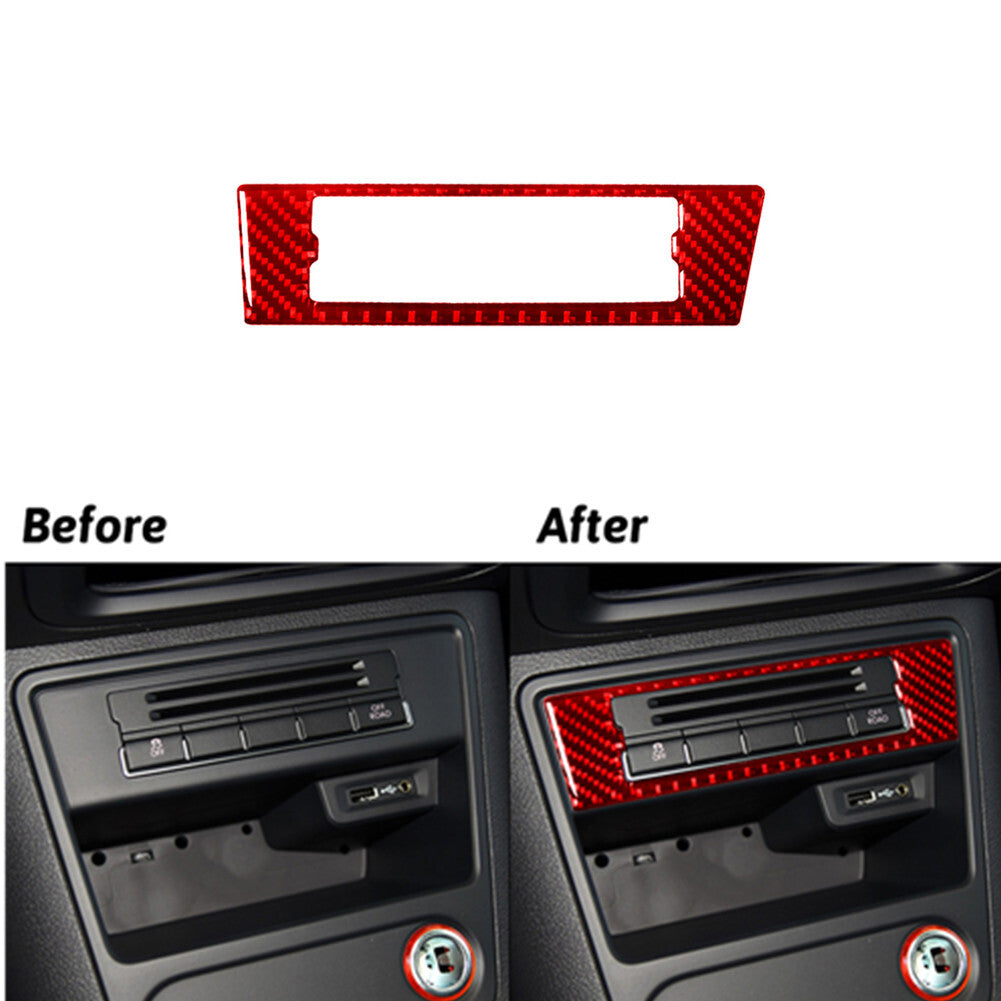 Red Carbon Fiber Center Storage Up Frame Trim for Volkswagen for Tiguan 2013-2017