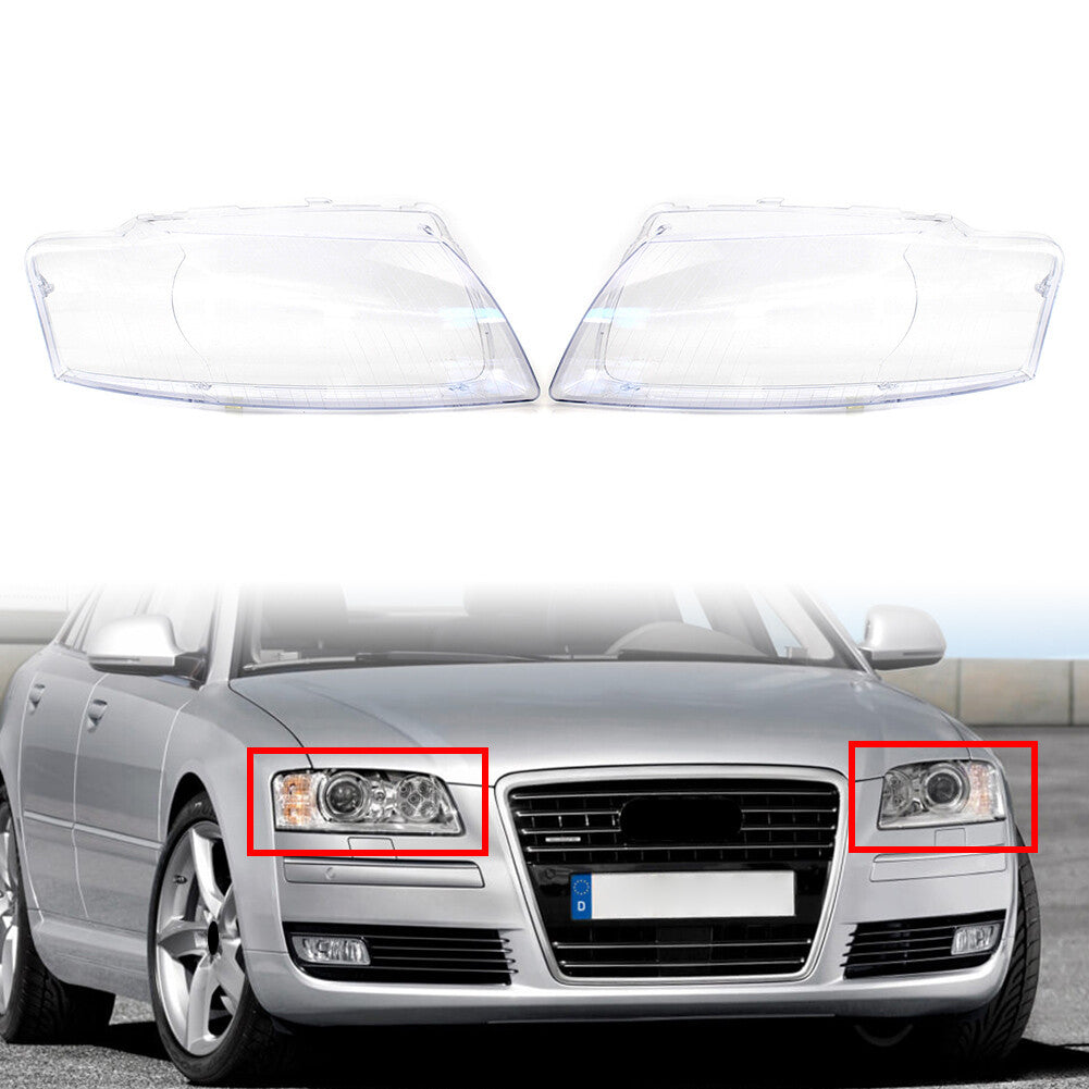 Headlight Lens Cover Headlamp Shell Pair for Audi for A8 D3 2005-2010 Transparent