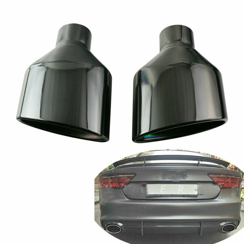 2.5 ID Black Exhaust Tips Stainless Steel Slant 6 Oval for AUDI RS LOOK