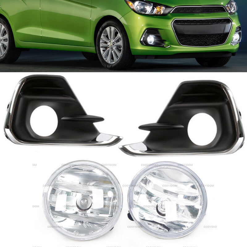 A pair of front bumper fog lights + fog light cover grille for Chevrolet Spark 2016 - 2018