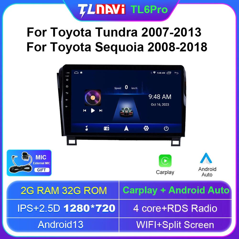 for Toyota Tundra Sequoia Android CarPlay Car Radio Stereo GPS Multimedia Screen