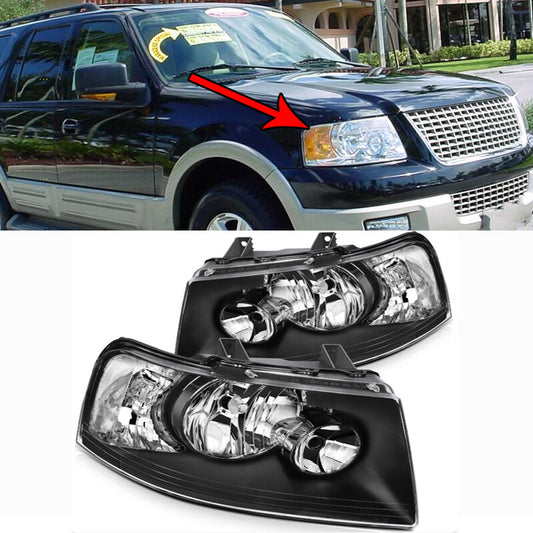 For 2003-2006 for Ford Expedition Front Black Left+Right Lamps Headlights Assembly