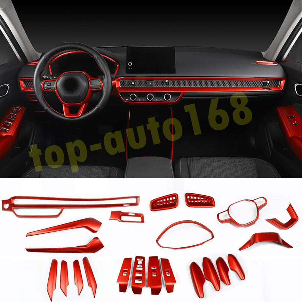 22Pcs for Honda for Civic 2022-2023 Sedan Red ABS Full Interior Decoration Trim Kit