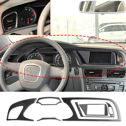6PCS Carbon Fiber Interior Dashboard Instrument Panel Trim for Audi A4 2009-2010