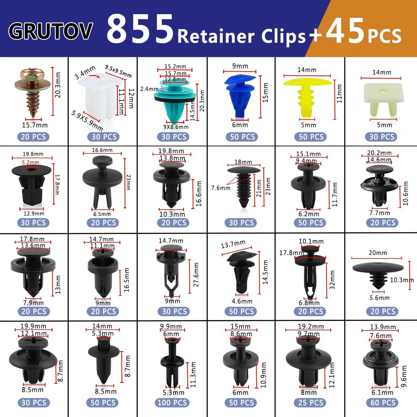Automotive fastener clips and fasteners are being marketed for GM, for Ford , for Toyota , for Honda , and for Chrysler .